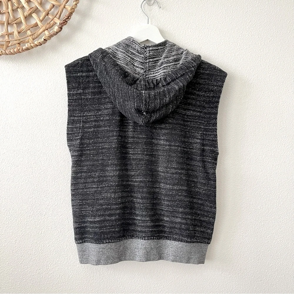 Kate Spade Saturday Black and Grey Marled Knit Hooded Vest M